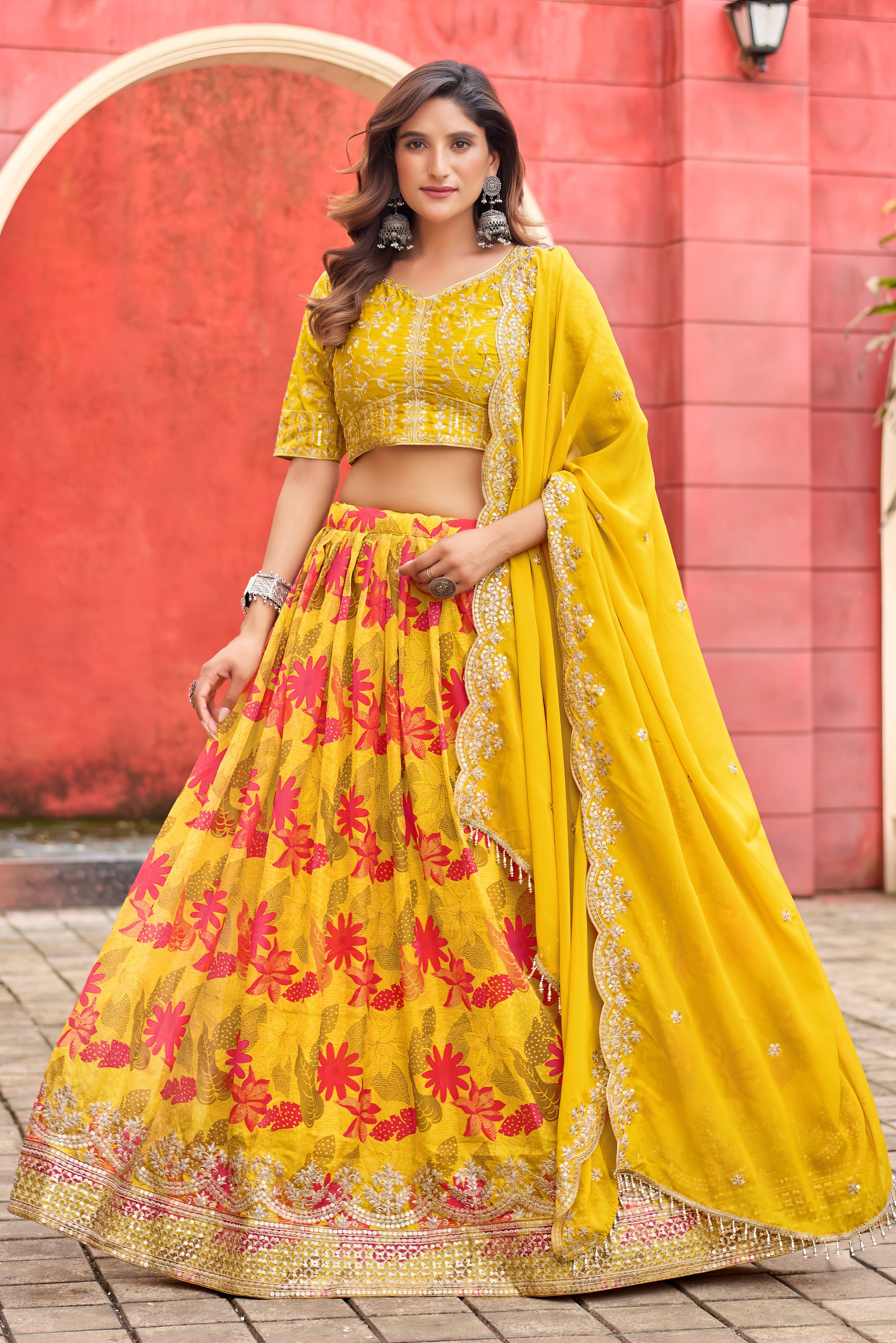 Art Silk Blouse with Tabby Silk Printed Lehenga LXLG0034