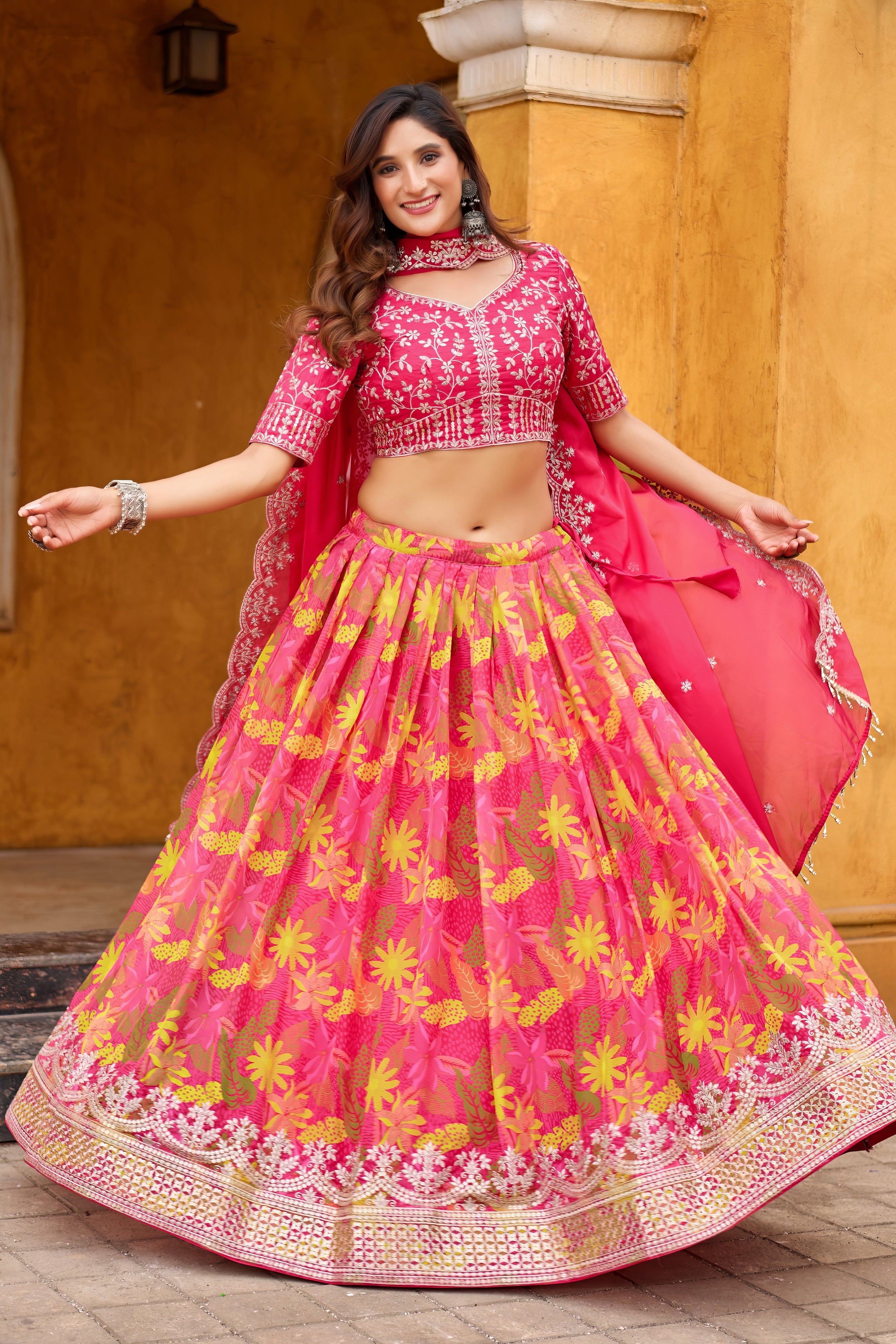 Art Silk Blouse with Tabby Silk Printed Lehenga LXLG0035