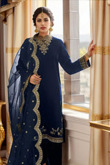 Heavy Velvet Embroidered Kurta Set with Net Dupatta EAPK0103