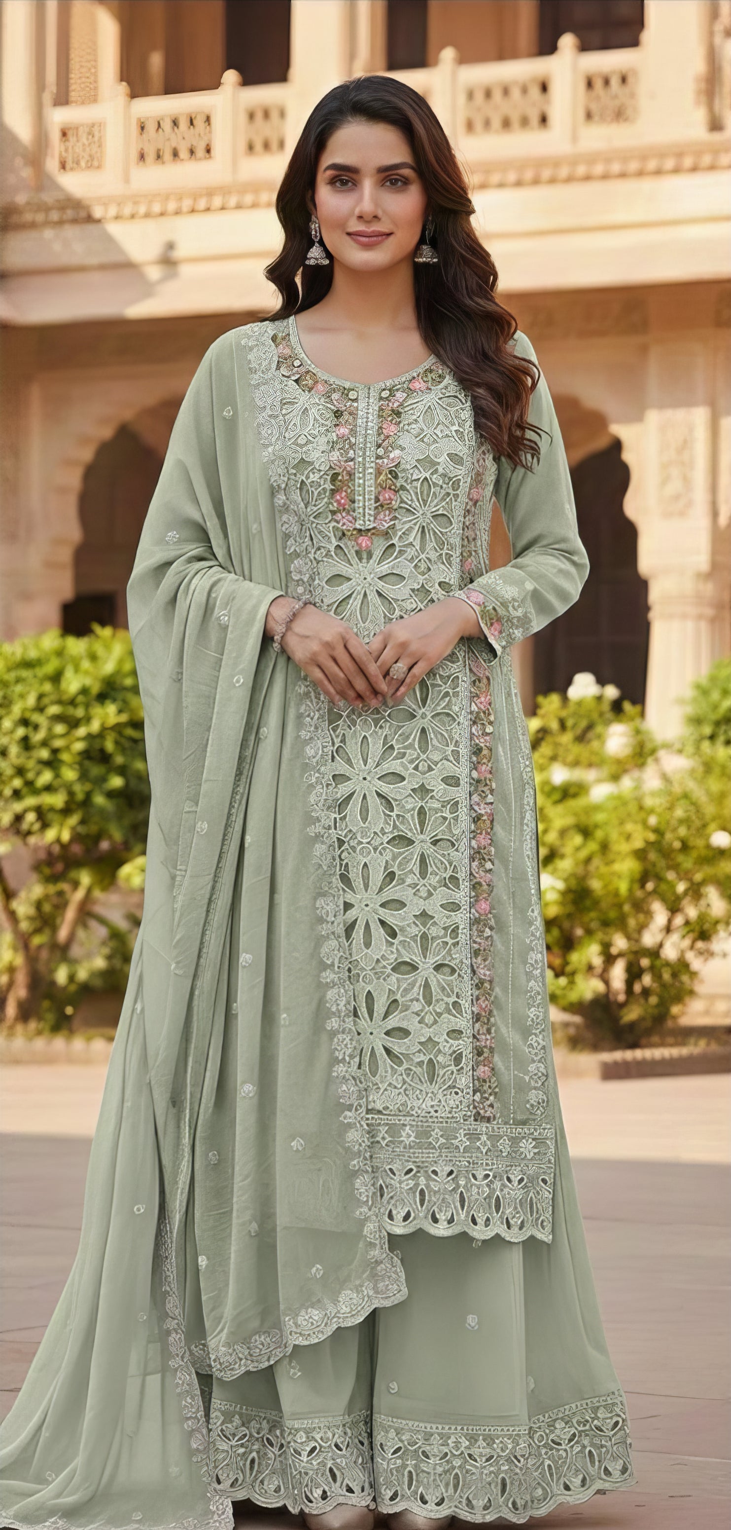 Heavy Georgette Zarkan Work Suit Set with Plazo Pakistani Suit EAPK0138