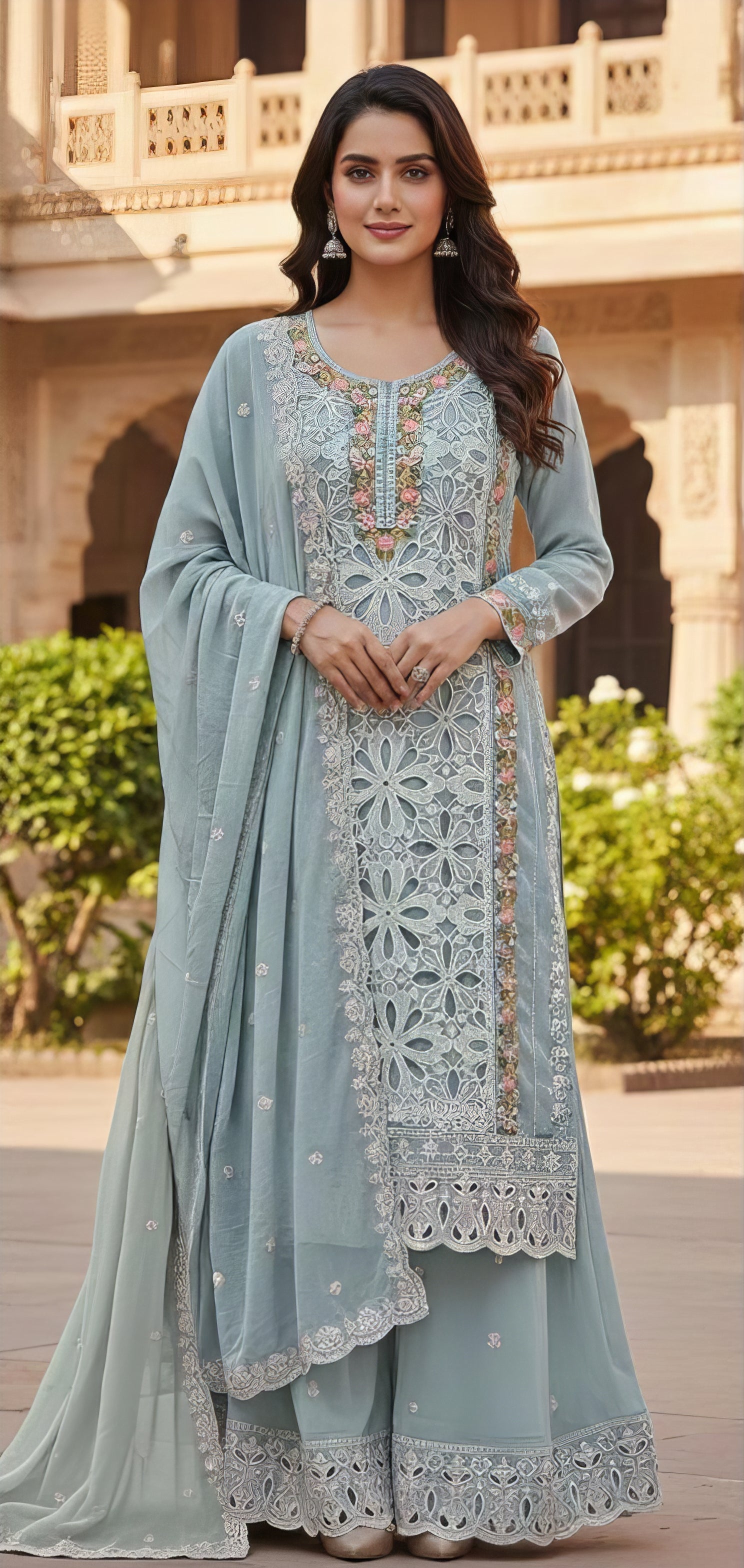 Heavy Georgette Zarkan Work Suit Set with Plazo Pakistani Suit EAPK0141