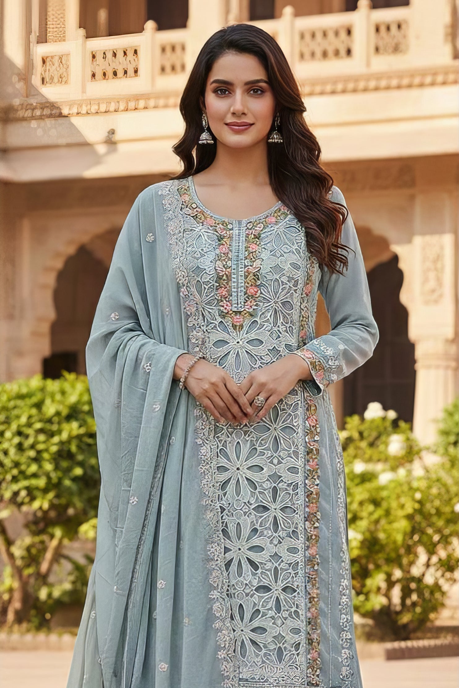 Heavy Georgette Zarkan Work Suit Set with Plazo Pakistani Suit EAPK0141