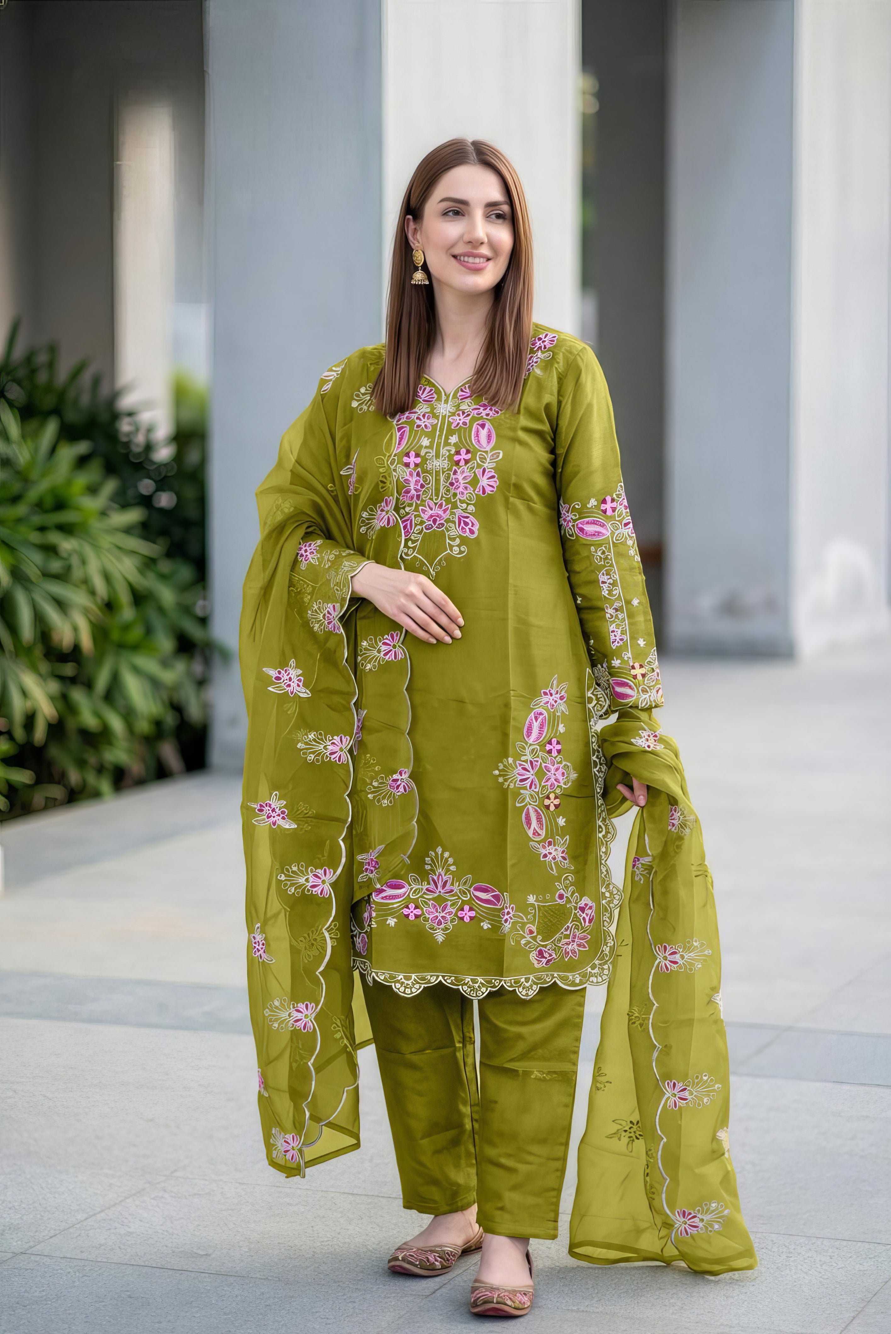 Designer Roman Glass Embroidered Tunic Pakistani Suit EAPK0143