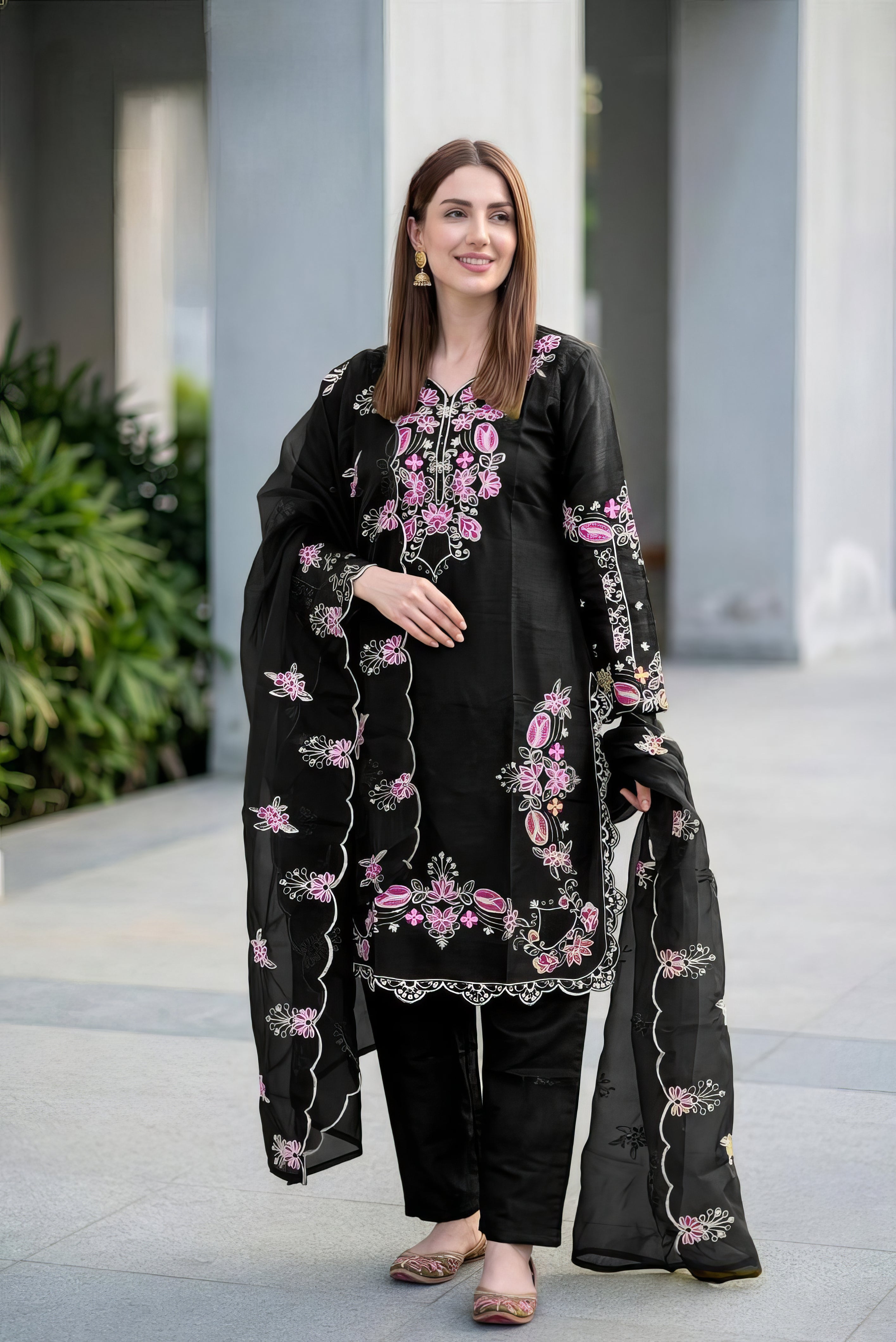 Designer Roman Glass Embroidered Tunic Pakistani Suit EAPK0144