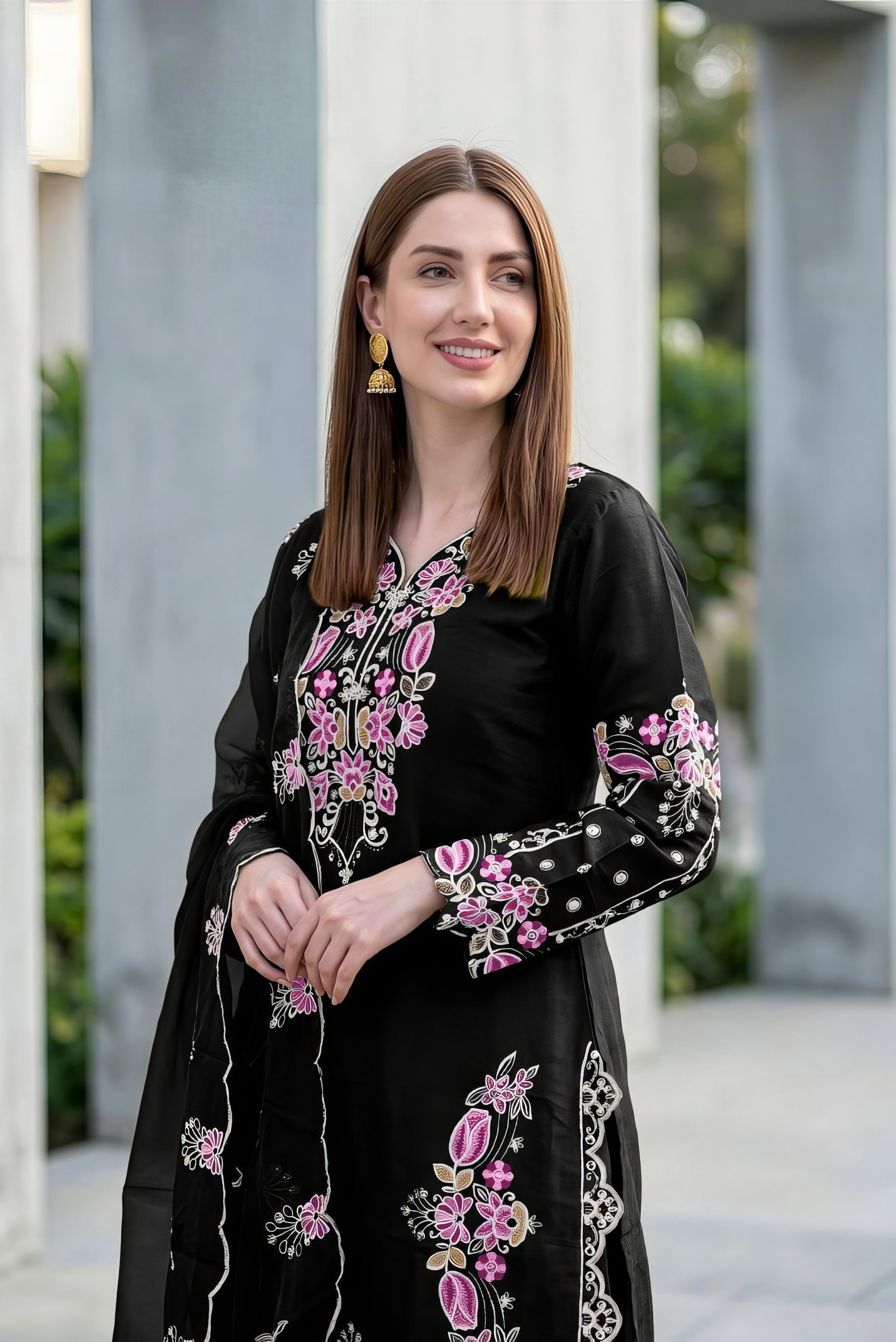 Designer Roman Glass Embroidered Tunic Pakistani Suit EAPK0144