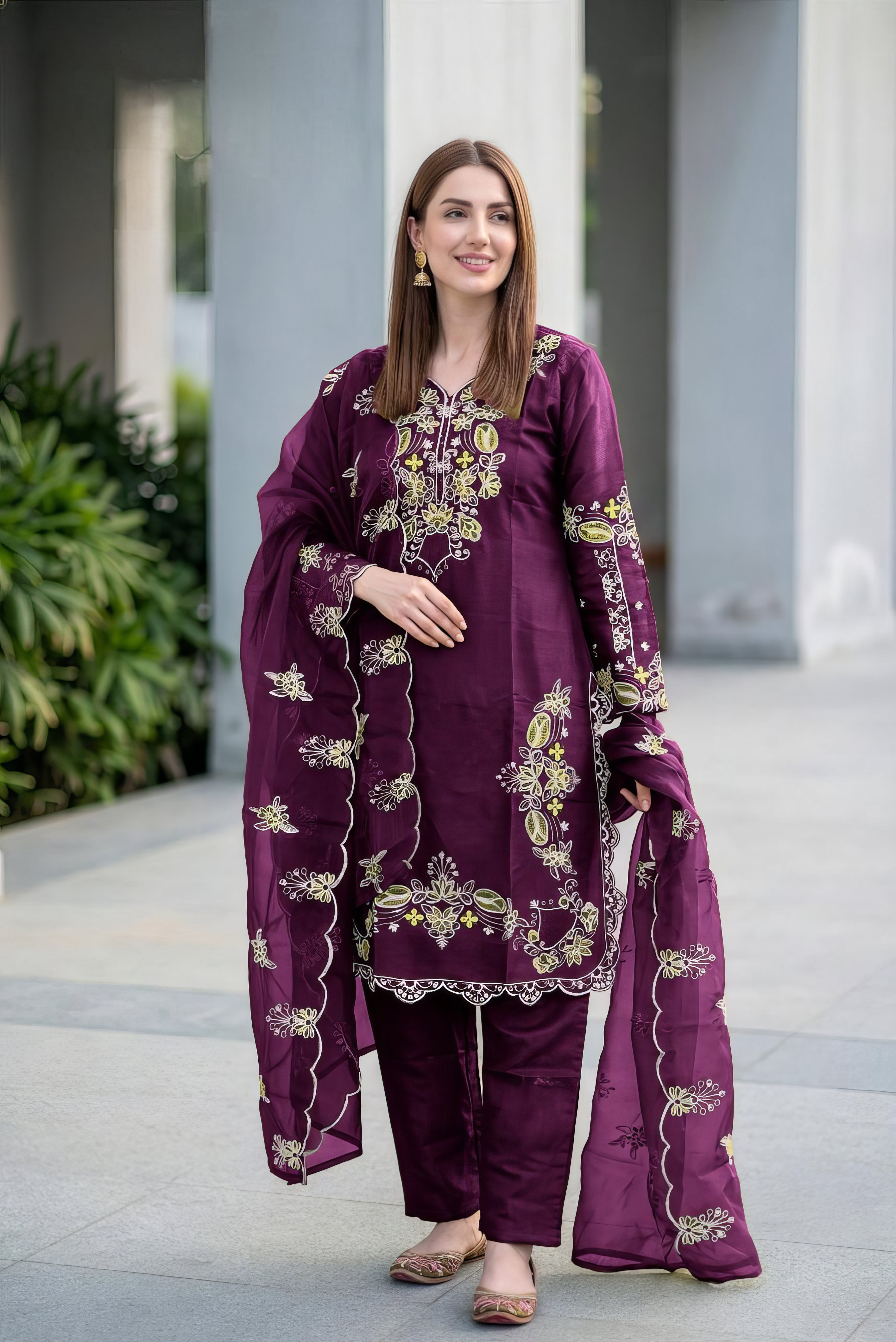 Designer Roman Glass Embroidered Tunic Pakistani Suit EAPK0142