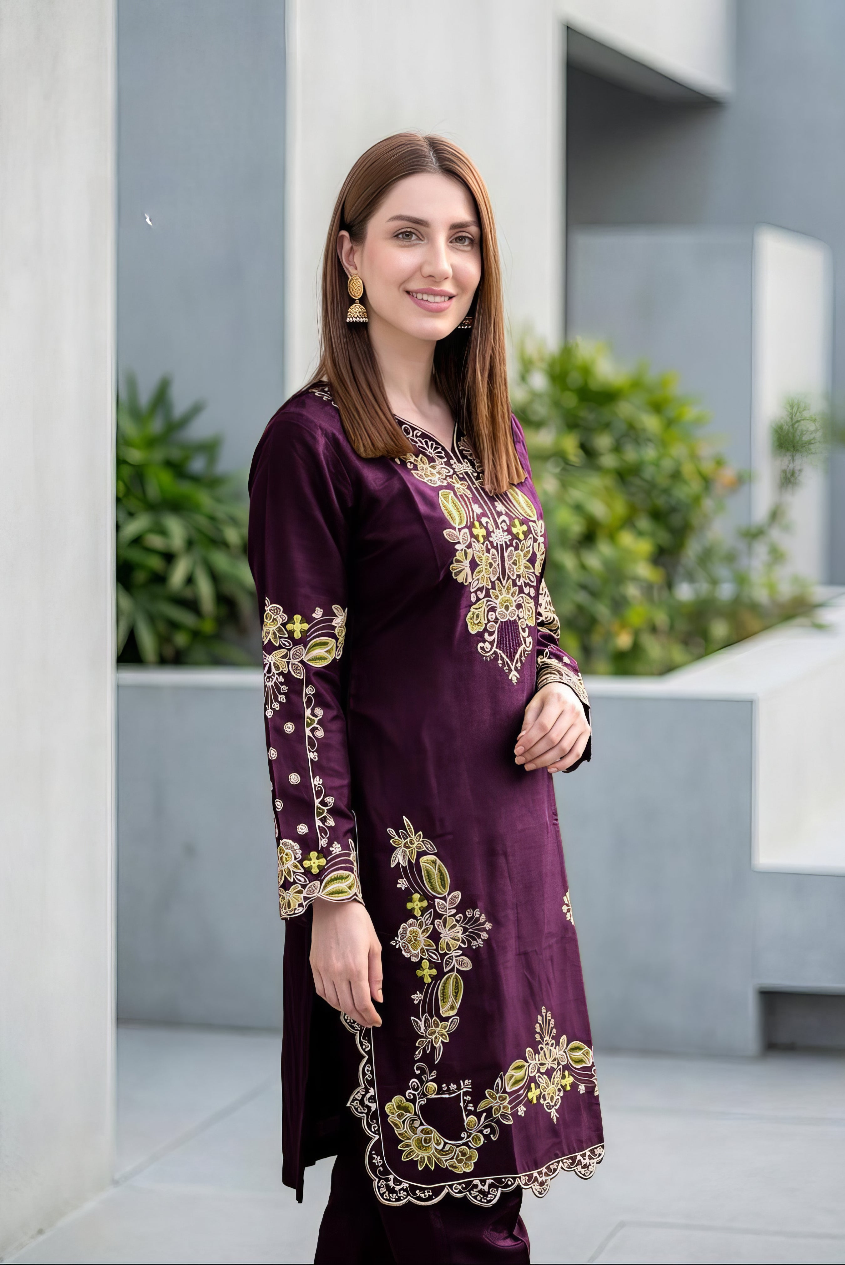 Designer Roman Glass Embroidered Tunic Pakistani Suit EAPK0142
