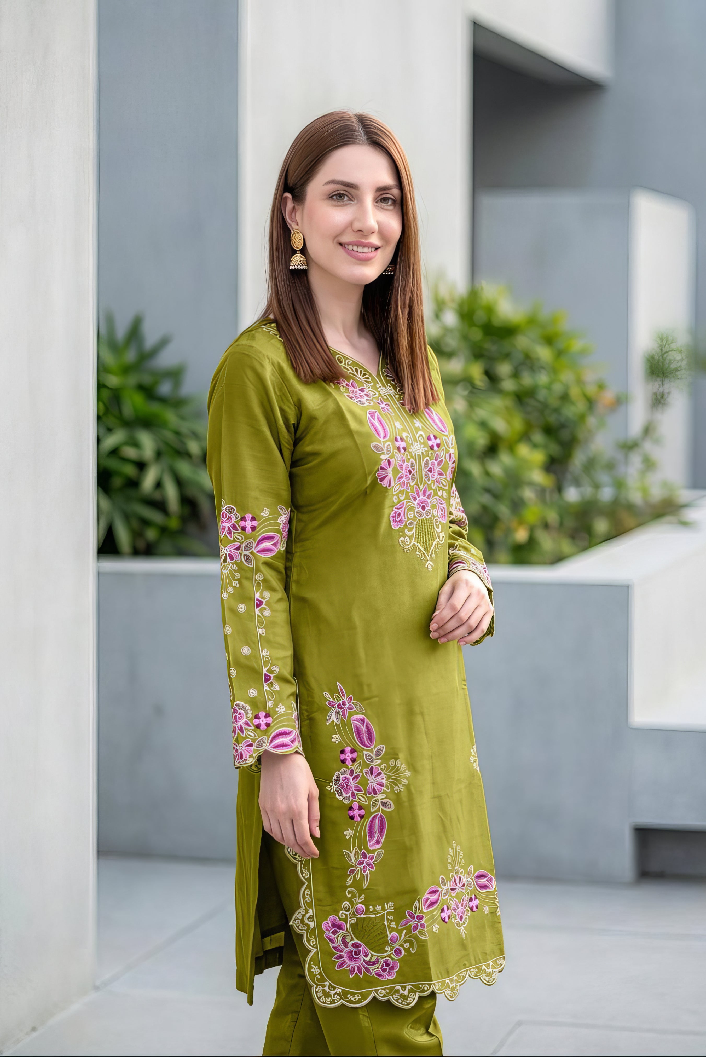 Designer Roman Glass Embroidered Tunic Pakistani Suit EAPK0143
