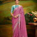 Turquoise and Pink Designer Saree LXSE0025
