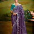 Teal Green and Violet Purple Designer Saree LXSE0024
