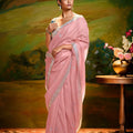 Pastel Pink Designer Embroidered Border Saree LXSE0021