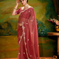 Strawberry Red Designer Embroidered Border Saree LXSE0019