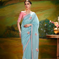 Pink and Sky Blue Designer Embroidered Saree LXSE0014
