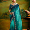 Teal Blue and Turquoise Designer Embroidered Saree LXSE0013