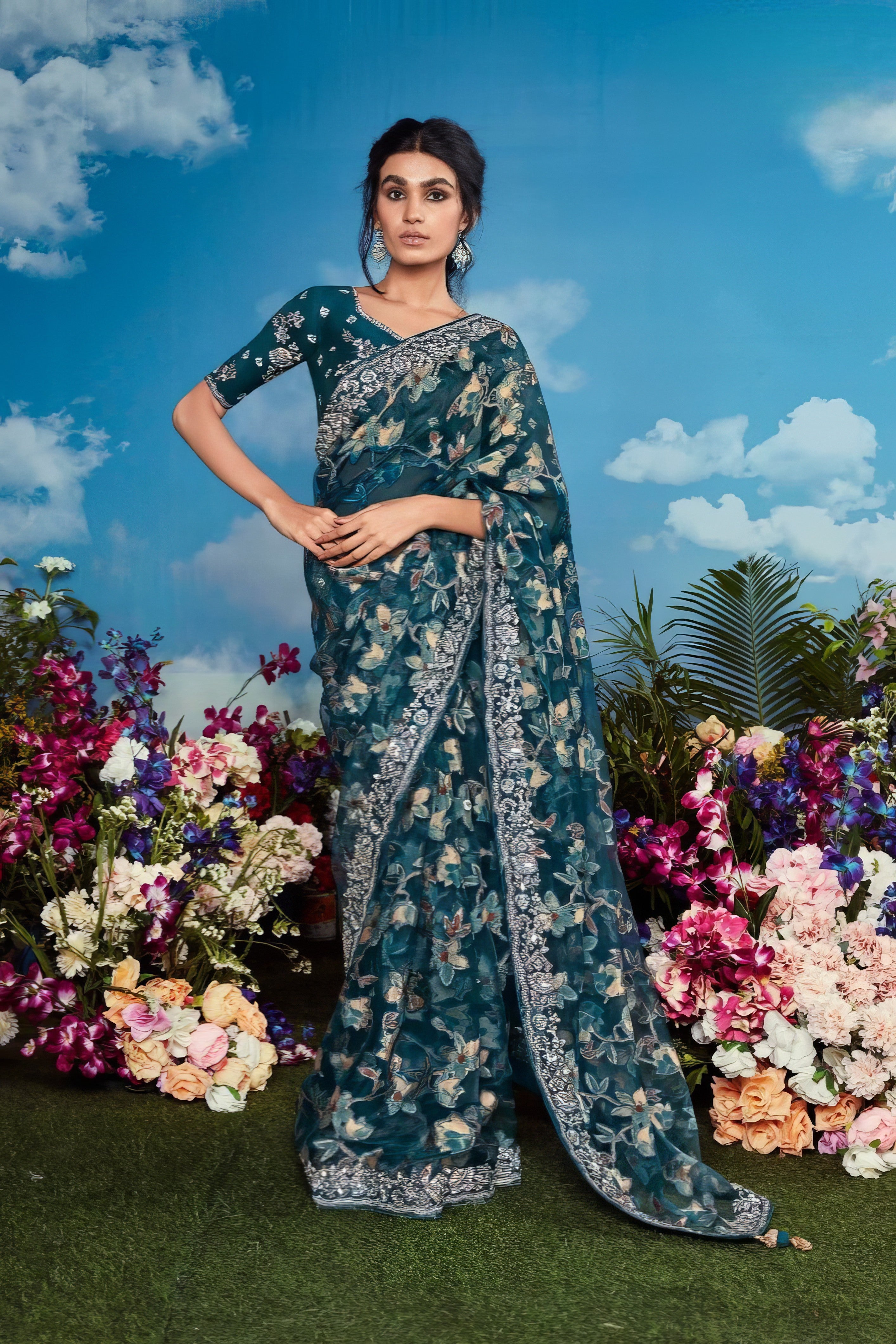 Zarima Floral Pure Brasso Saree LXSE0034
