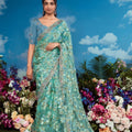 Sky Blue and Turquoise Pure Brasso Saree LXSE0035