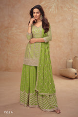 Heavy Chinon With Sequence Embroidery Stich Work SHARARA EASR00024