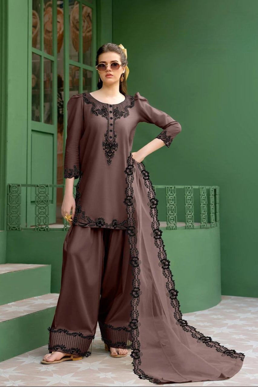 Embroidered Tunic with Kota Lining Dupatta Suit Set EAST0065